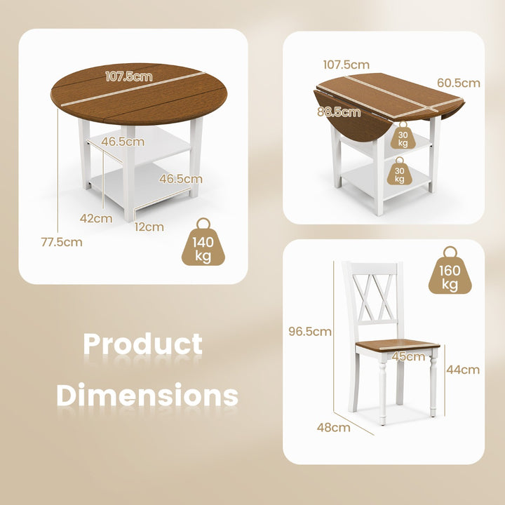 5 Pieces Extendable Dining Table Set with 2-Tier Storage Shelf