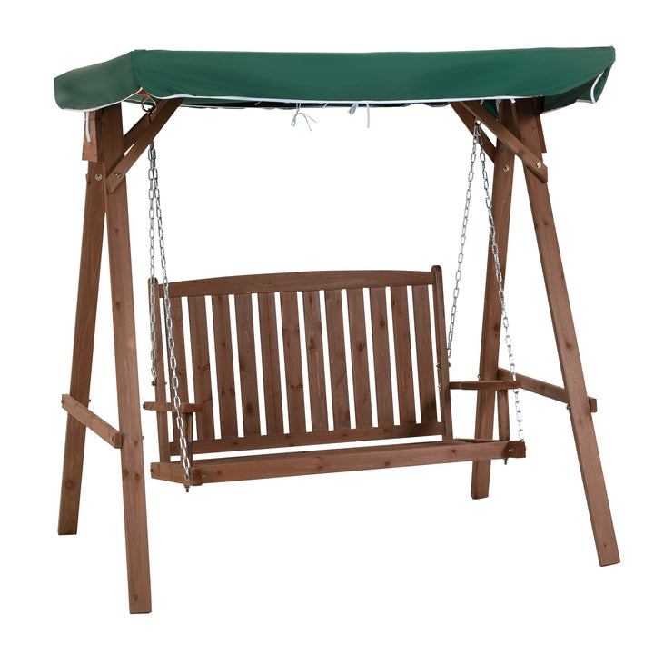 Fir Wood 2-Seater Outdoor Garden Swing Chair w/ Canopy Green