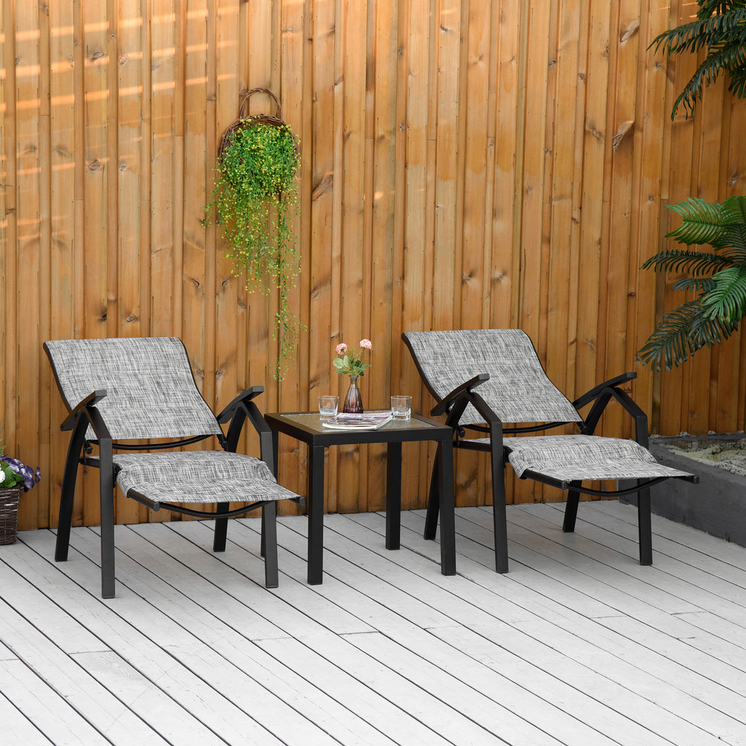 Lounger Chair Set of 3 with Adjustable Backrest and Footrest, Patio Chaise Lounge with Side Table, Grey