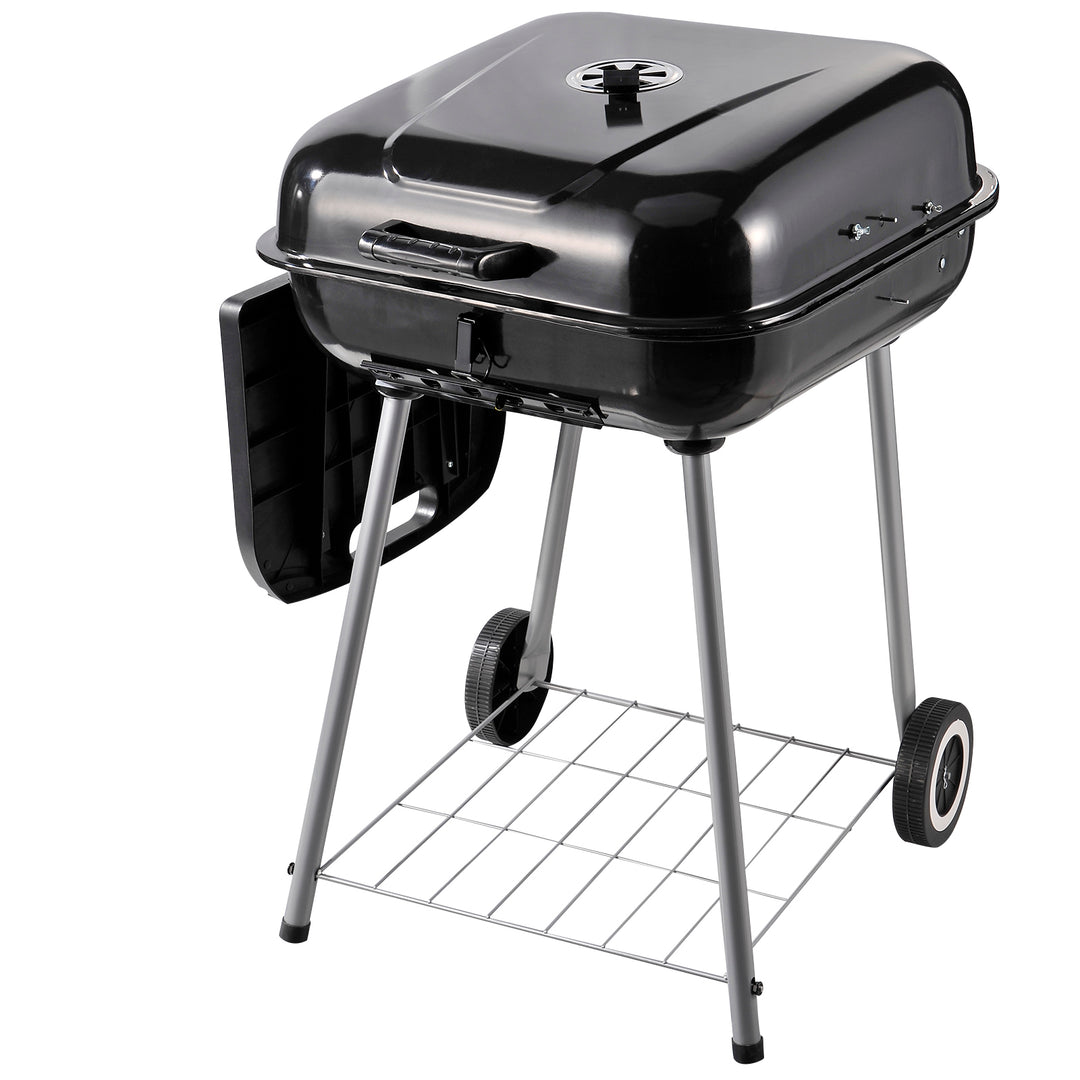 Portable Charcoal BBQ Grill 2 Burner Garden Barbecue Trolley w/ Wheels Cooking Heat Control Shelves Smoker