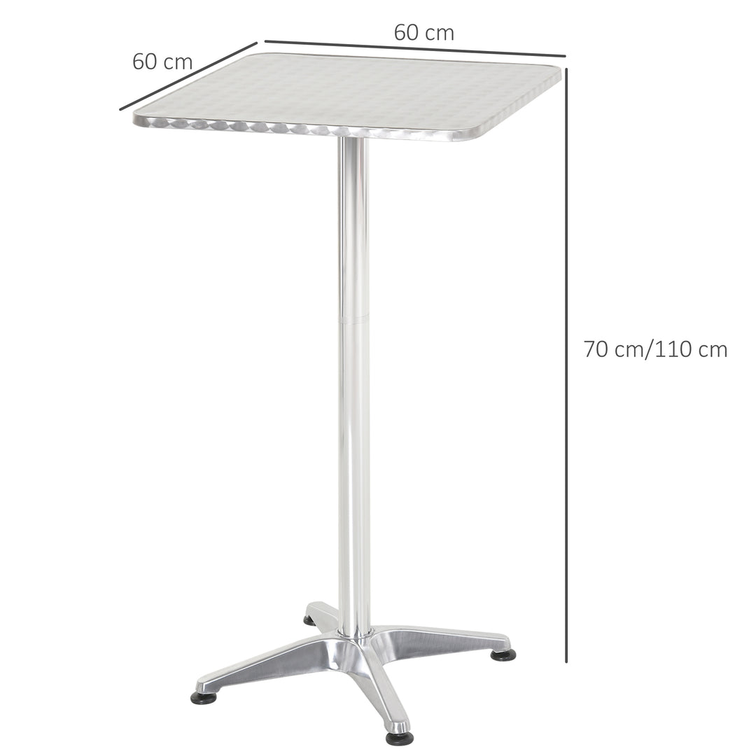 Height Adjustable Bistro Table Pub Bar Square Table Stainless Steel Top Aluminium Edge 60 x 60cm