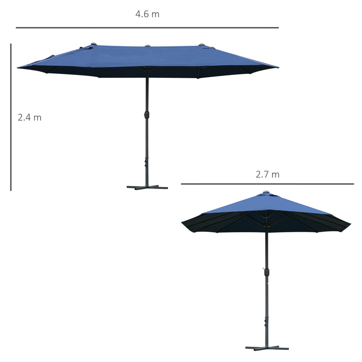 Outsunny 4.6m Garden Parasol Double-Sided Sun Umbrella Patio Market Shelter Canopy Shade Outdoor with Cross Base – Blue