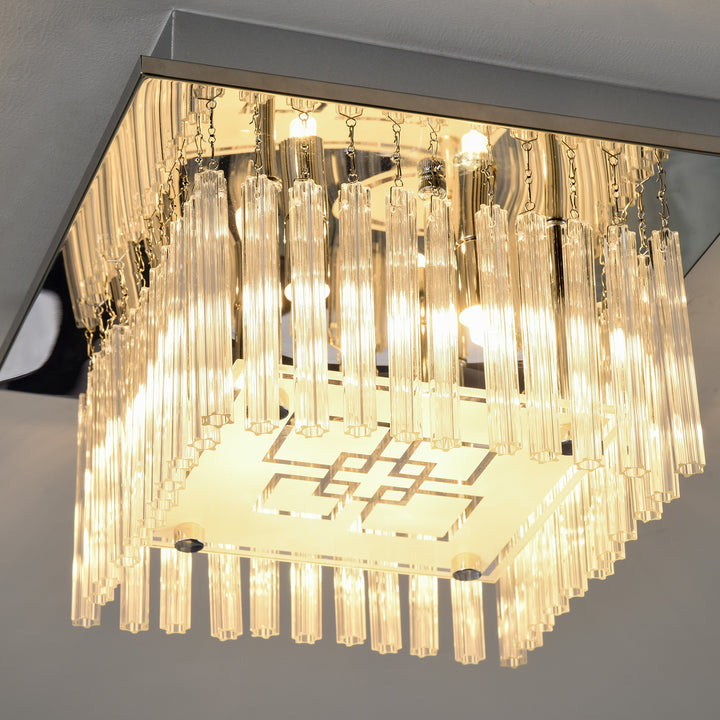 Modern Raindrop K9 Crystal Chandelier, Flush Mount Ceiling Light Fixture, Square Pendant Lamp for Living Room 4 G9 Bulbs Required 32W x 20H cm