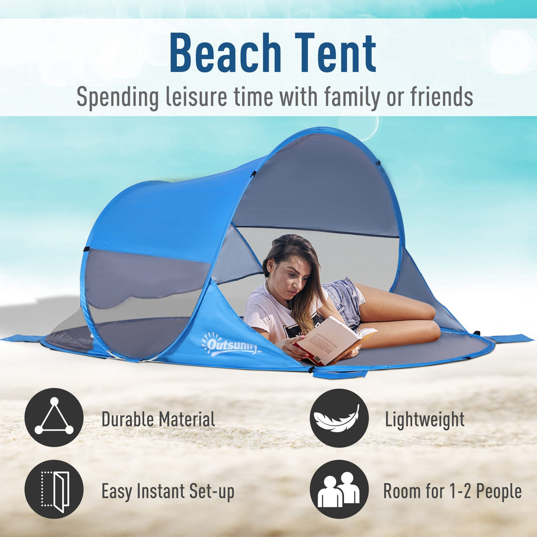 Pop up Tent for Beach with Sun Shelter Portable Automatic - Blue