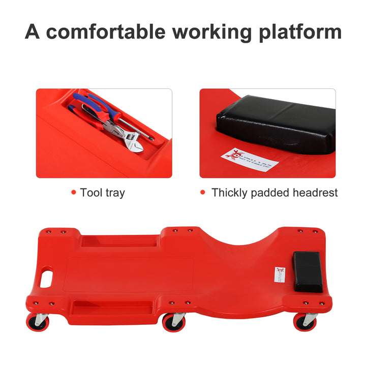 DURHAND Mechanic Vehicle Creeper Under Car Repair Padded Headrest Rolling Moulded Workshop Garage Assistance w/Tool Tray