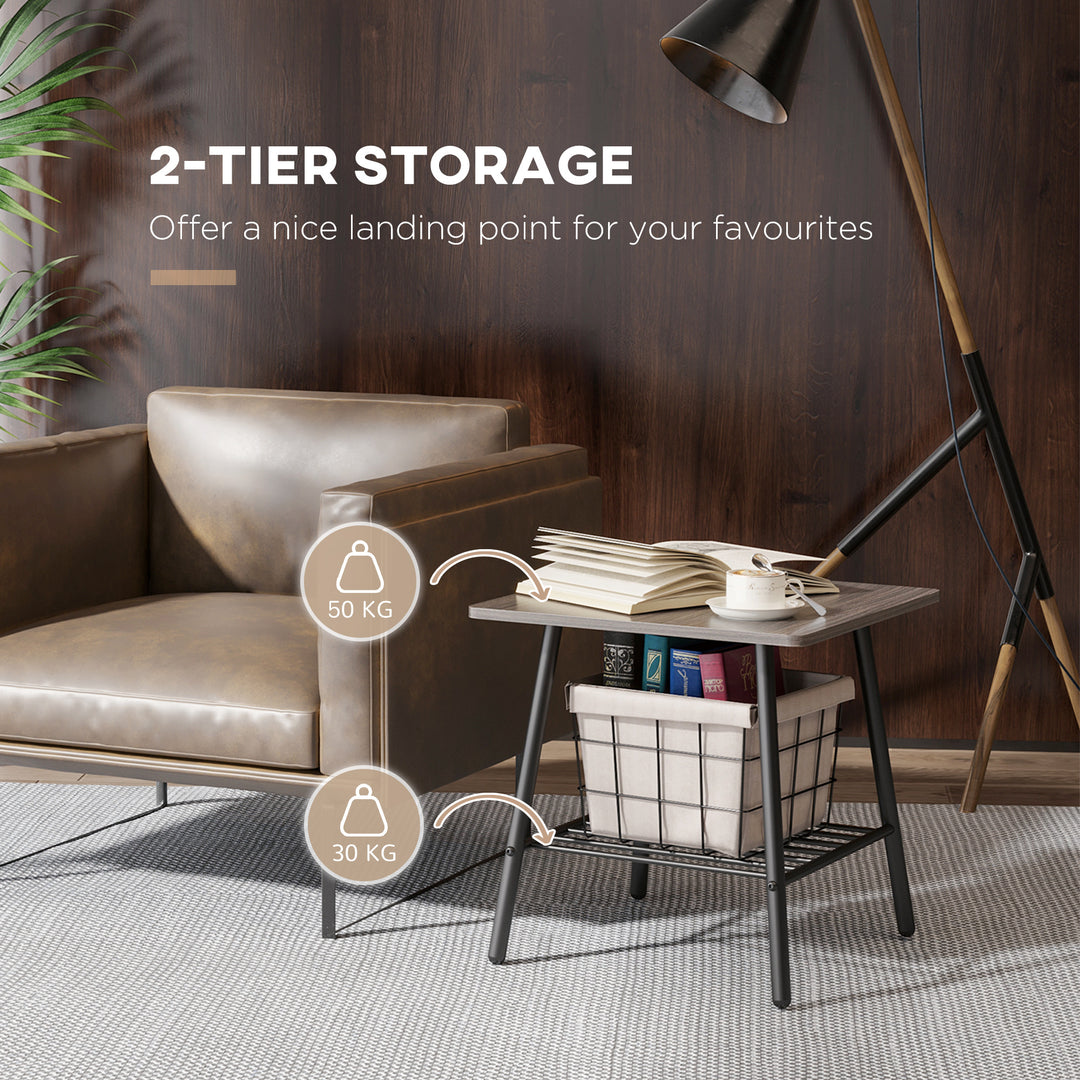 Industrial Side Table with Storage Shelf, End Table with Steel Frame for Bedroom, Living Room, Grey