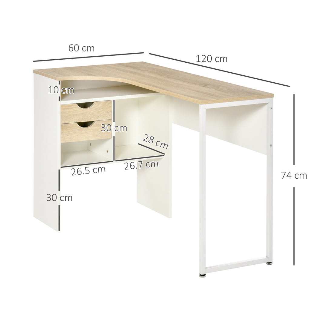 HOMCOM L-Shaped Corner Computer Desk Study Table PC Work w/ Storage Shelf Drawer Smooth Slide Office Home Workstation Space Saving - Light Brown