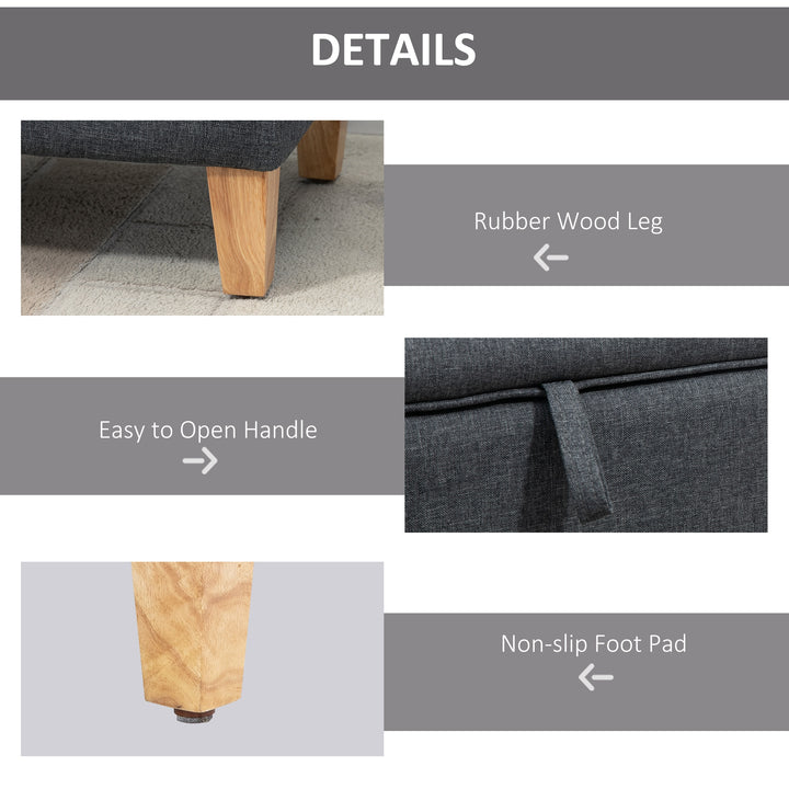 HOMCOM Linen Storage Ottoman Padded Footstool with Rubberwood Legs Ideal for Toy Box, Bed End, Shoe Bench, Seating