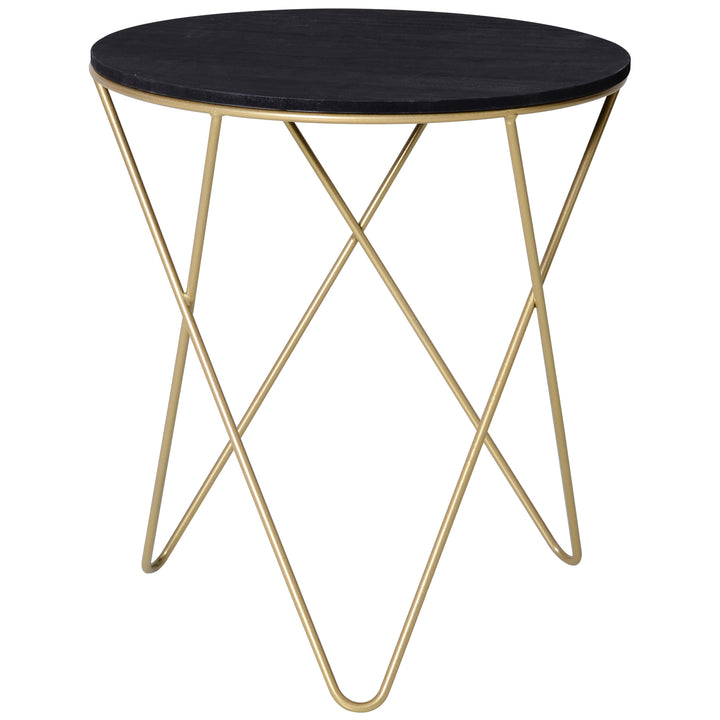 Wooden Metal Round Coffee Table Sofa End Side Bedside Table Modern Style Living Room Decor  - Black Gold Color (_43cm)