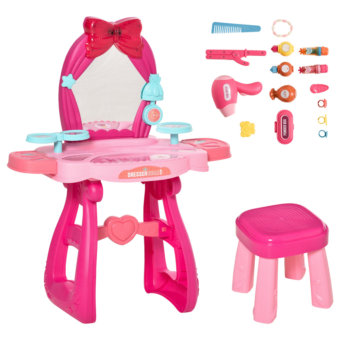 36 Pcs Kids Vanity Musical Dressing Table Make Up Desk w/ Stool Beauty Kit Toy Children Glamour Princess Magic Mirror Lights for 3 Years Old