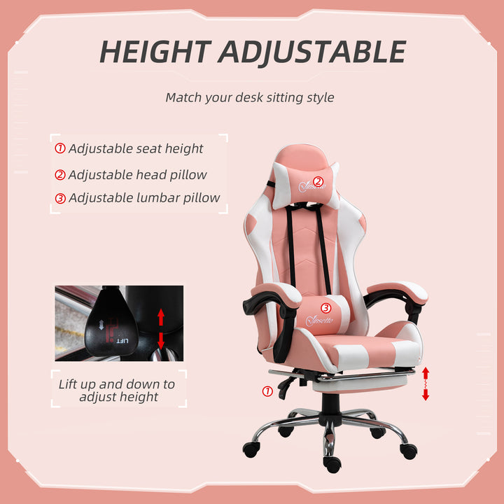 Vinsetto Racing Gaming Chair with Lumbar Support, Head Pillow, Swivel Wheels, High Back Recliner Gamer Desk Chair for Home Office, Pink