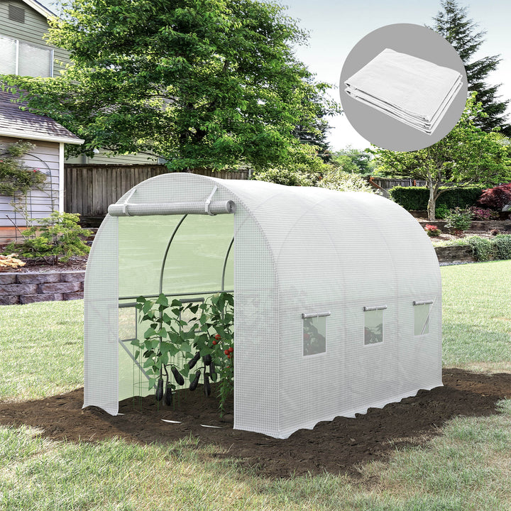 3 x 2 x 2m Greenhouse Replacement Walk-in PE Hot House Cover with 6 Windows Roll-Up and Zipper Door, White
