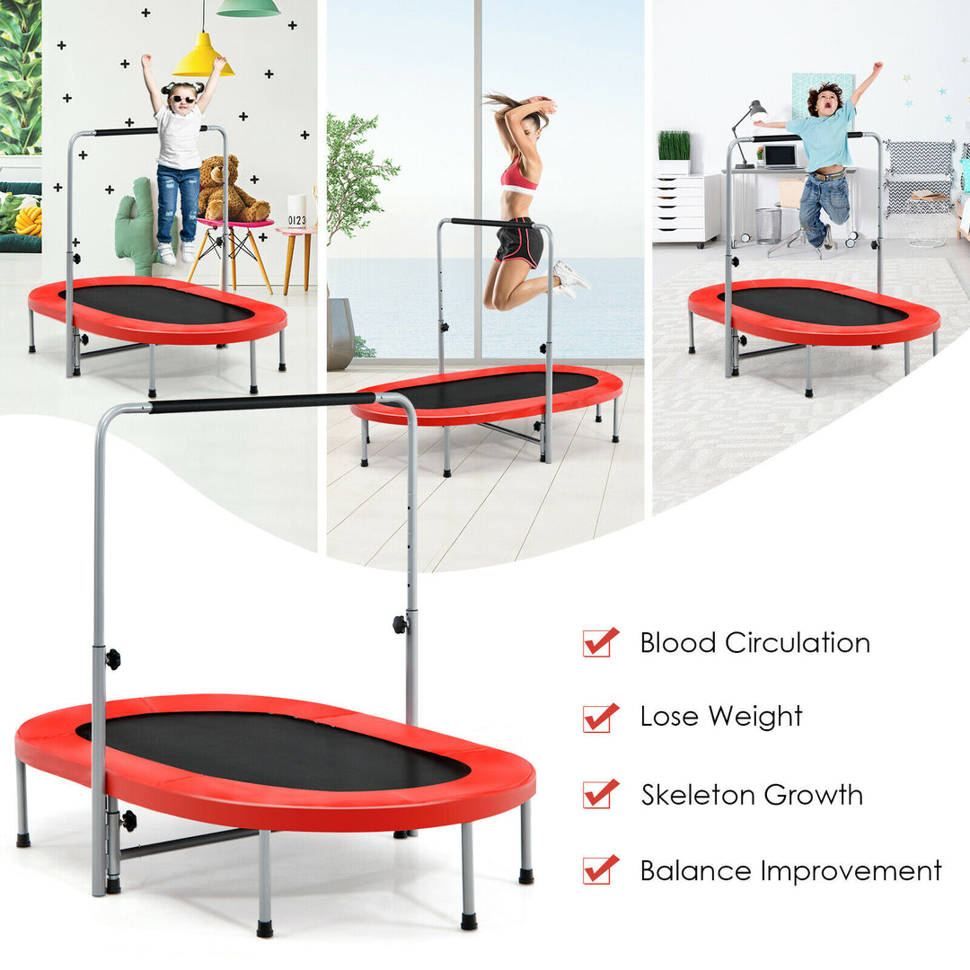 Double Foldable Fitness Trampoline with Adjustable Handrail-Red