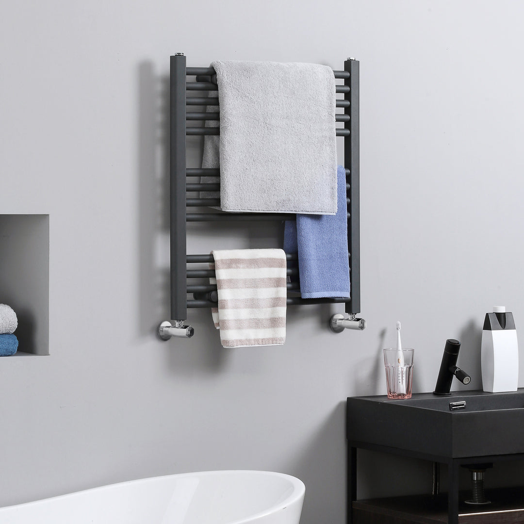 Straight Heated Towel Rail, Hydronic Bathroom Ladder Radiator Towel Warmer For Central Heating 600mm x 700mm, Grey