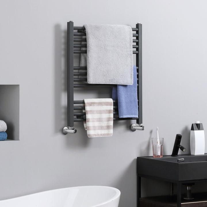 Straight Heated Towel Rail, Hydronic Bathroom Ladder Radiator Towel Warmer For Central Heating 600mm x 700mm, Grey