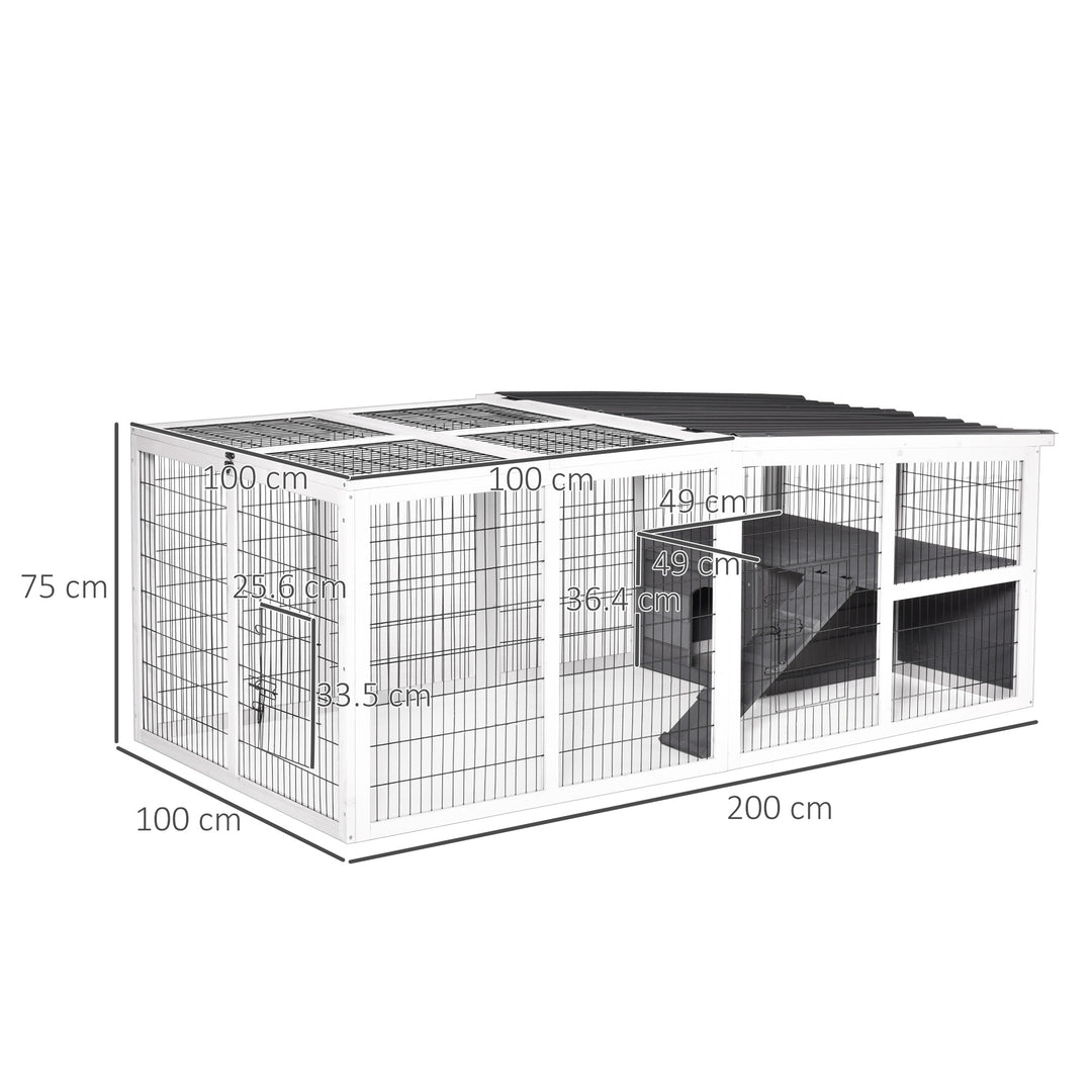 PawHut Indoor Outdoor Wooden Rabbit Hutch Small Animal Cage Rabbit Run Cover, with Hinge roof and Water-repellent Paint, Grey
