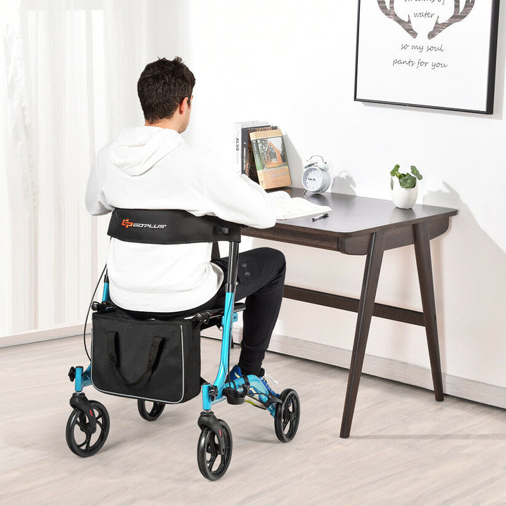 Folding Aluminium Rollator Walker Mobility Aid With 4 Wheels-Blue