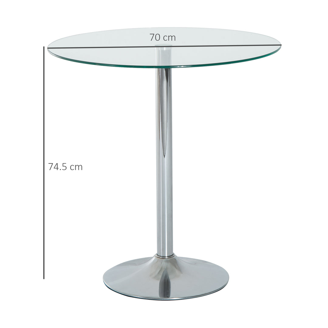 Round Bar Table Pub Bistro Wine Counter w/ Tempered Glass Top Chrome Stand, 70 x 70 x H74.5cm