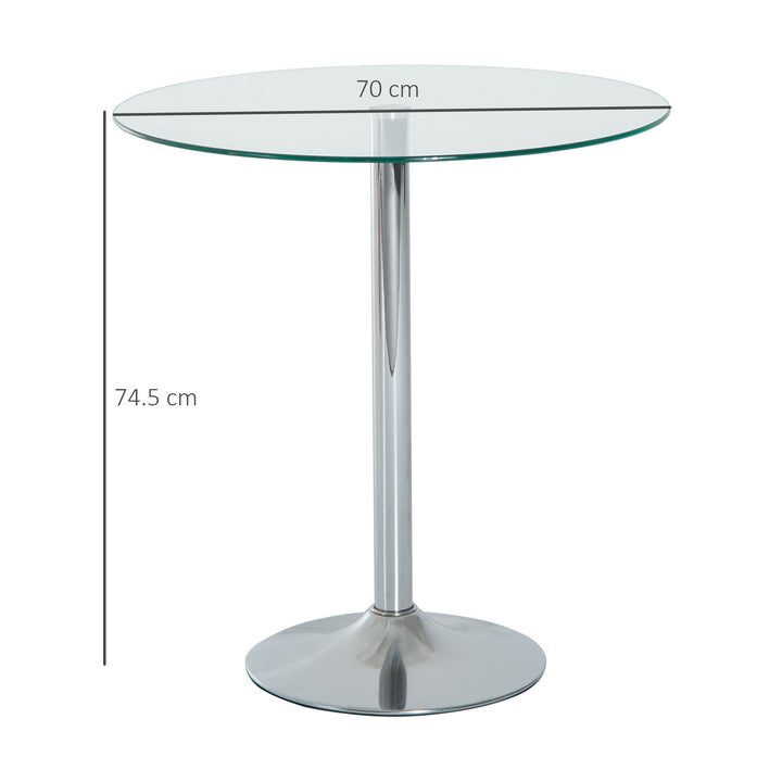 Round Bar Table Pub Bistro Wine Counter w/ Tempered Glass Top Chrome Stand, 70 x 70 x H74.5cm