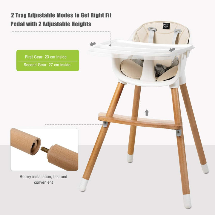 Dual Wooden Combination Modern Padded Highchair