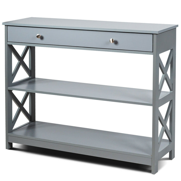 3-Tier Console Table with 1 Drawer and 2 Storage Shelves-Grey