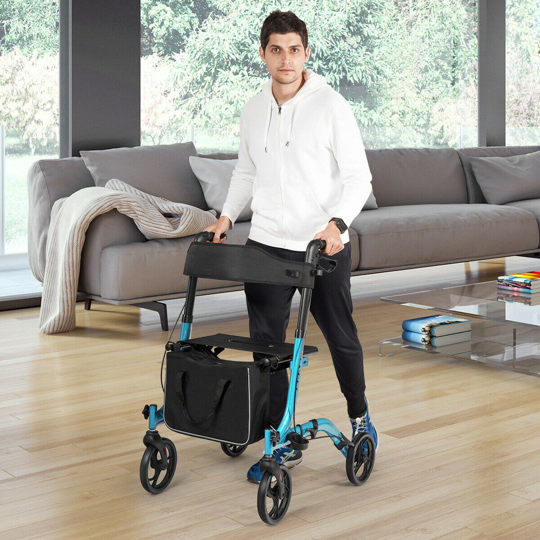 Folding Aluminium Rollator Walker Mobility Aid With 4 Wheels-Blue