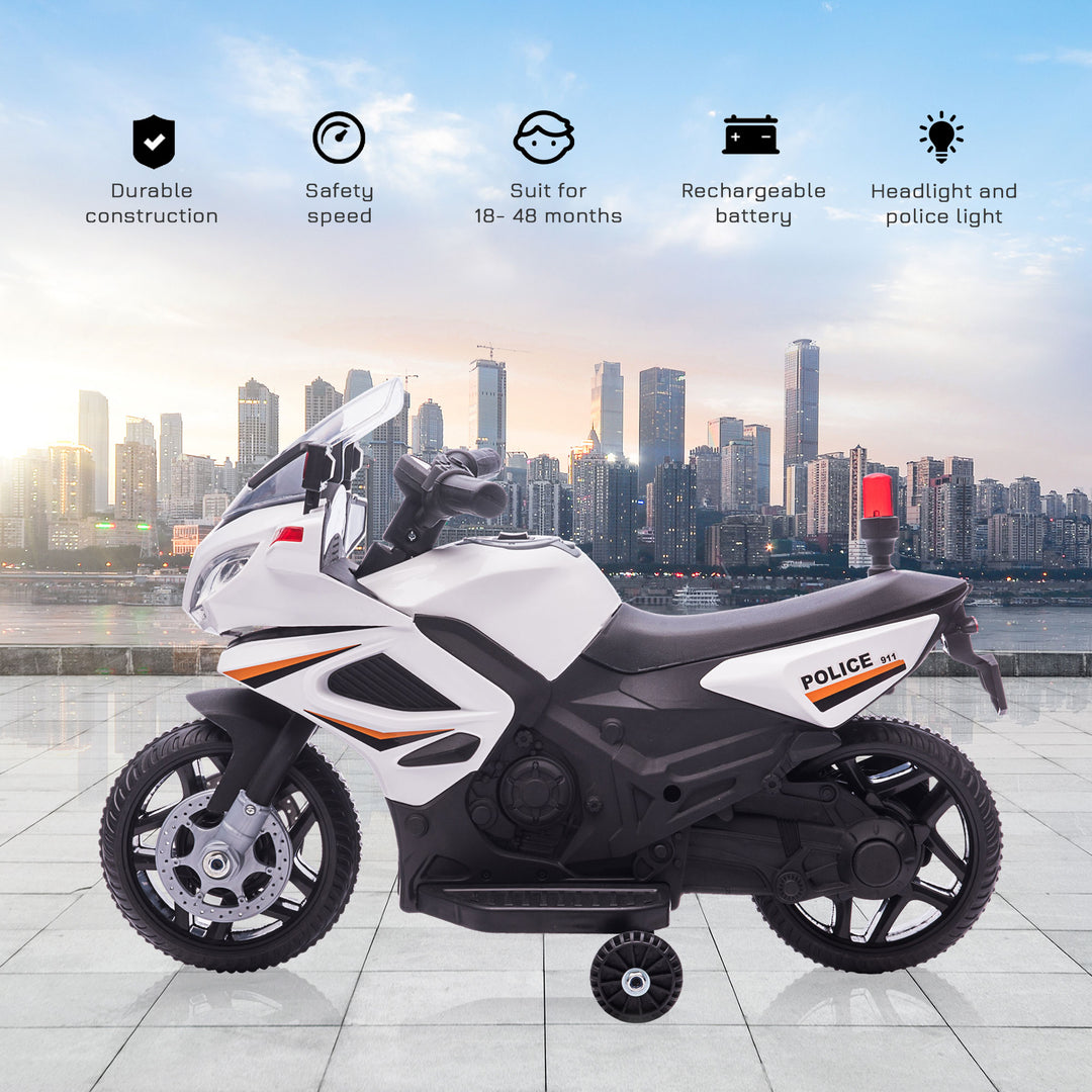 Kids 6V Electric Ride On Motorcycle Police Car Toy for 18 - 36 months White