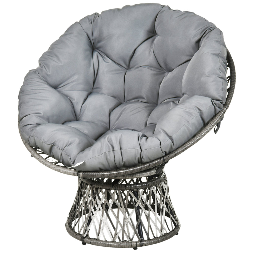 360° Swivel Rattan Papasan Moon Bowl Chair Round Outdoor w/ Padded Cushion Oversized
