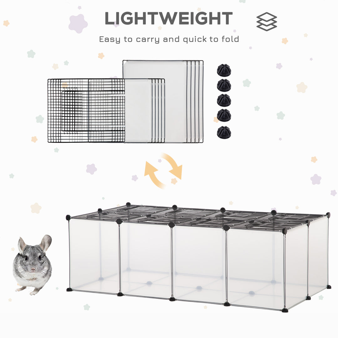 PawHut DIY Pet Playpen with Door Bottom 28 Panels Small Animal Cage for Guinea Pigs, Rabbit, Chinchilla, Transparent