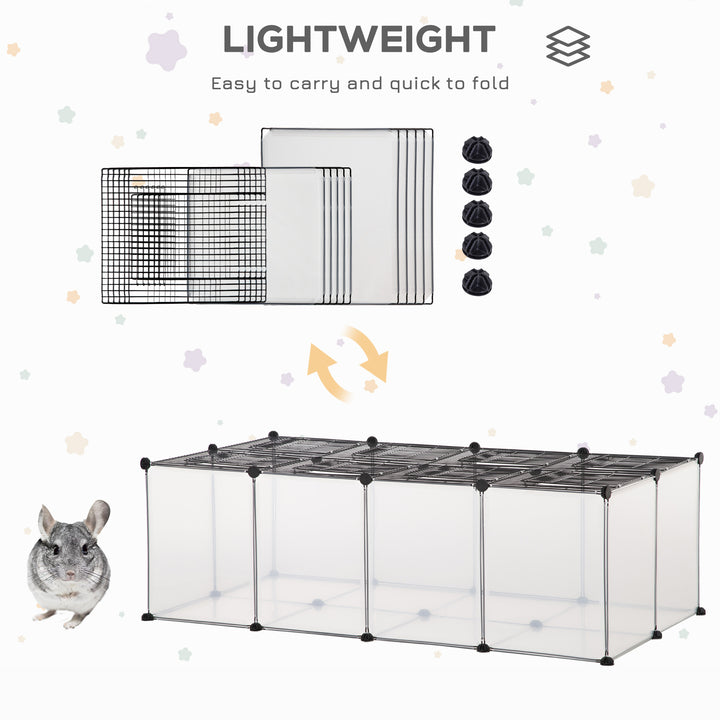 PawHut DIY Pet Playpen with Door Bottom 28 Panels Small Animal Cage for Guinea Pigs, Rabbit, Chinchilla, Transparent