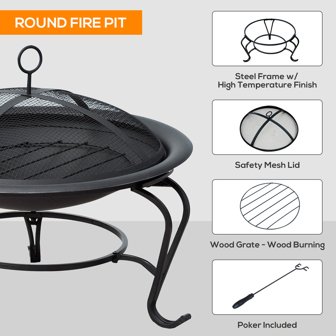 Outsunny Outdoor Fire Pit, 56 x 45H cm (Lid Included)-Black/Blue