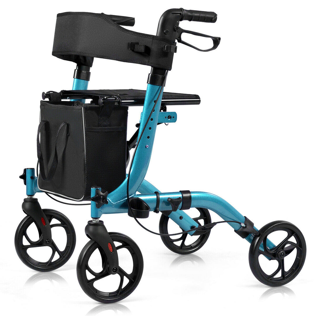 Folding Aluminium Rollator Walker Mobility Aid With 4 Wheels-Blue