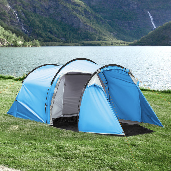 2-3 Man Tunnel Tents w/ Vestibule Camping Tent Porch Air Vents Rainfly Weather-Resistant Shelter Fishing Hiking Festival Shelter Blue