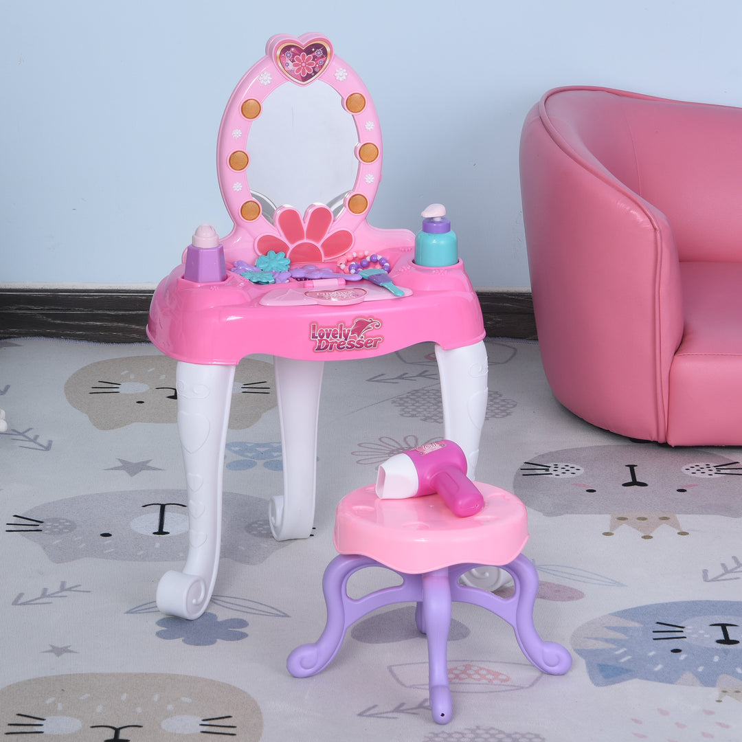 Kids Pretend Play Plastic Vanity Table Set Pink/White