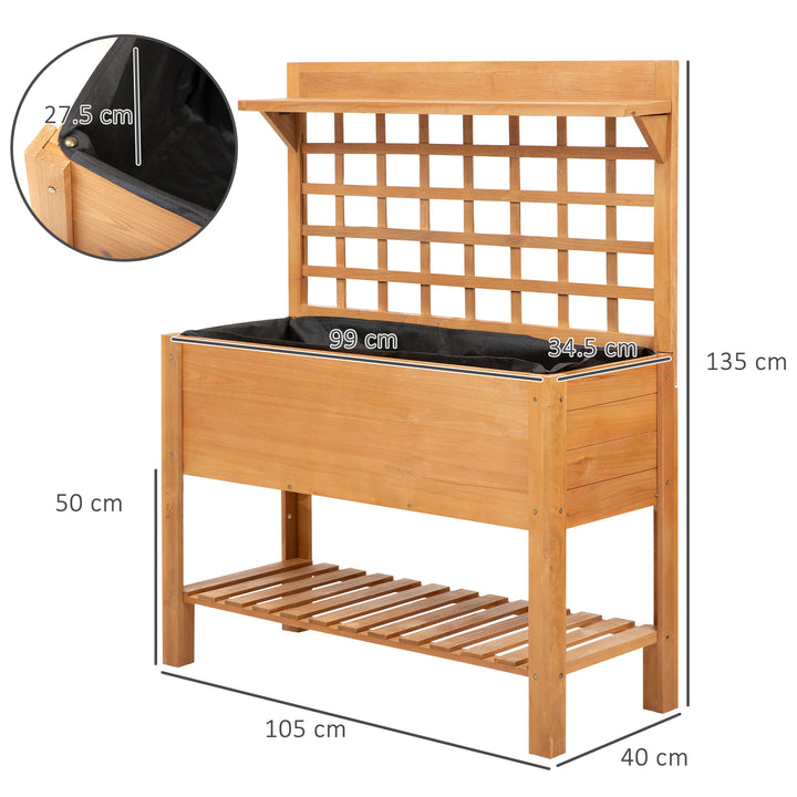 Outsunny Wooden Planter Raised Elevated Garden Bed Planter Flower Herb Boxes for Vegetables with 2 Shelves Solid Wood 105x40x135cm