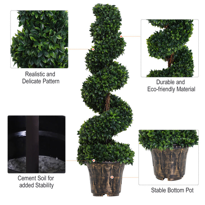 Set of 2 Artificial Boxwood Spiral Topiary Trees Potted Decorative Plant Outdoor and Indoor DŽcor 120cm