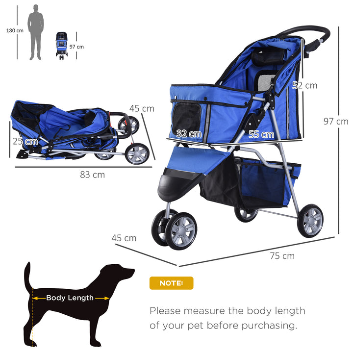 PawHut Dog Pram Pet Travel Stroller Dog Pushchair W/Three Wheels-Blue