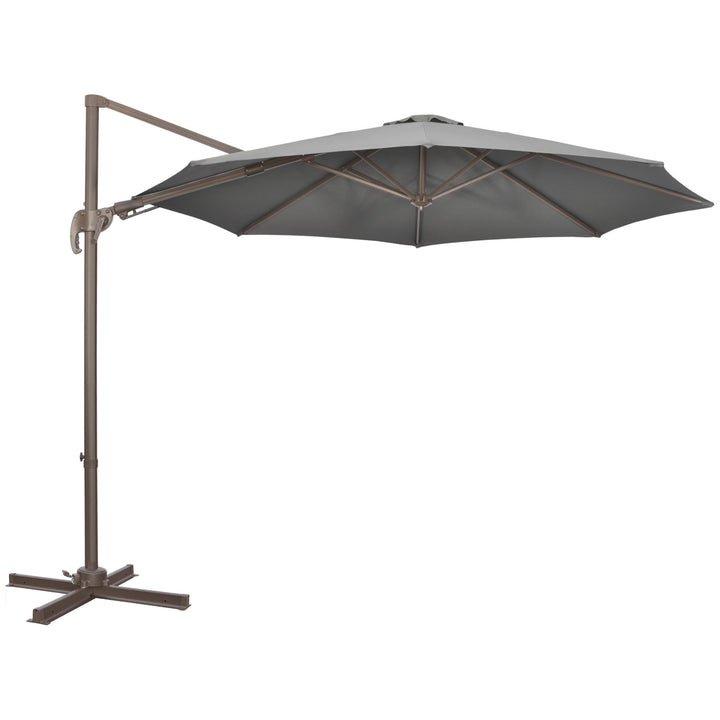 3(m) Cantilever Parasol 360° Rotation Roma Umbrella Hanging Sun Shade with Aluminum Frame, Tilt Crank, 8 Ribs and Cross Base, Dark Grey