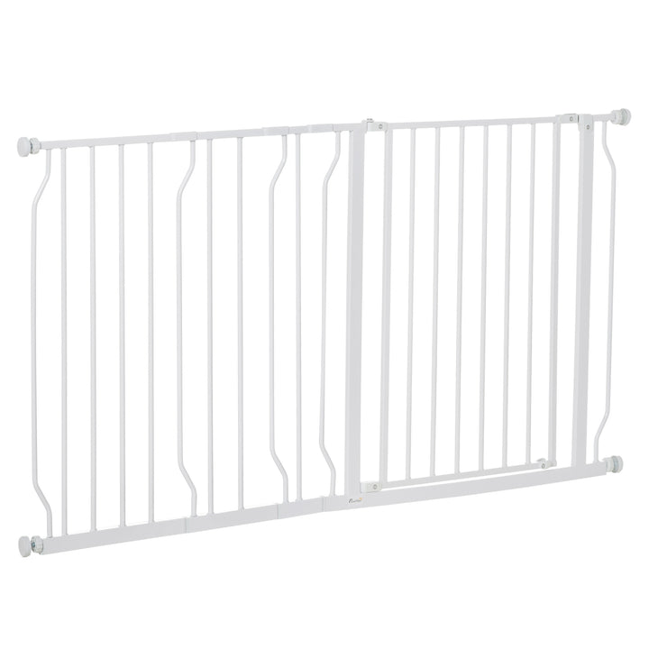 PawHut Dog Gate Extra Wide Stairway Gate for Pet with Door, 76H x 75-145Wcm, White