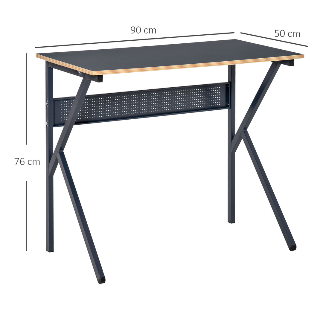Home Office Computer Desk, Modern Simple Style Writing Table, PC Laptop Workstation with K-Shaped Legs for Bedroom, Living Room, Navy Blue
