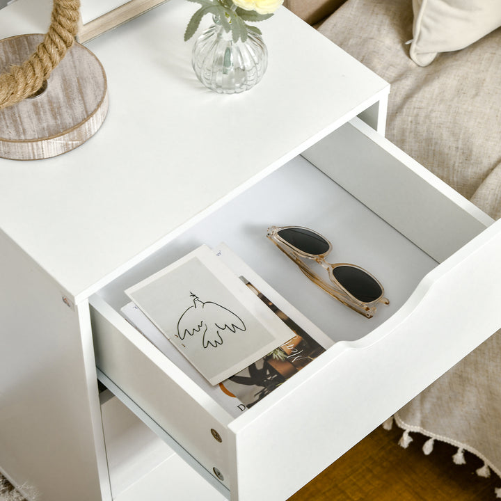 Bedroom 3-Drawer Bedside Unit with Wood Legs and Cut-out Handles, White