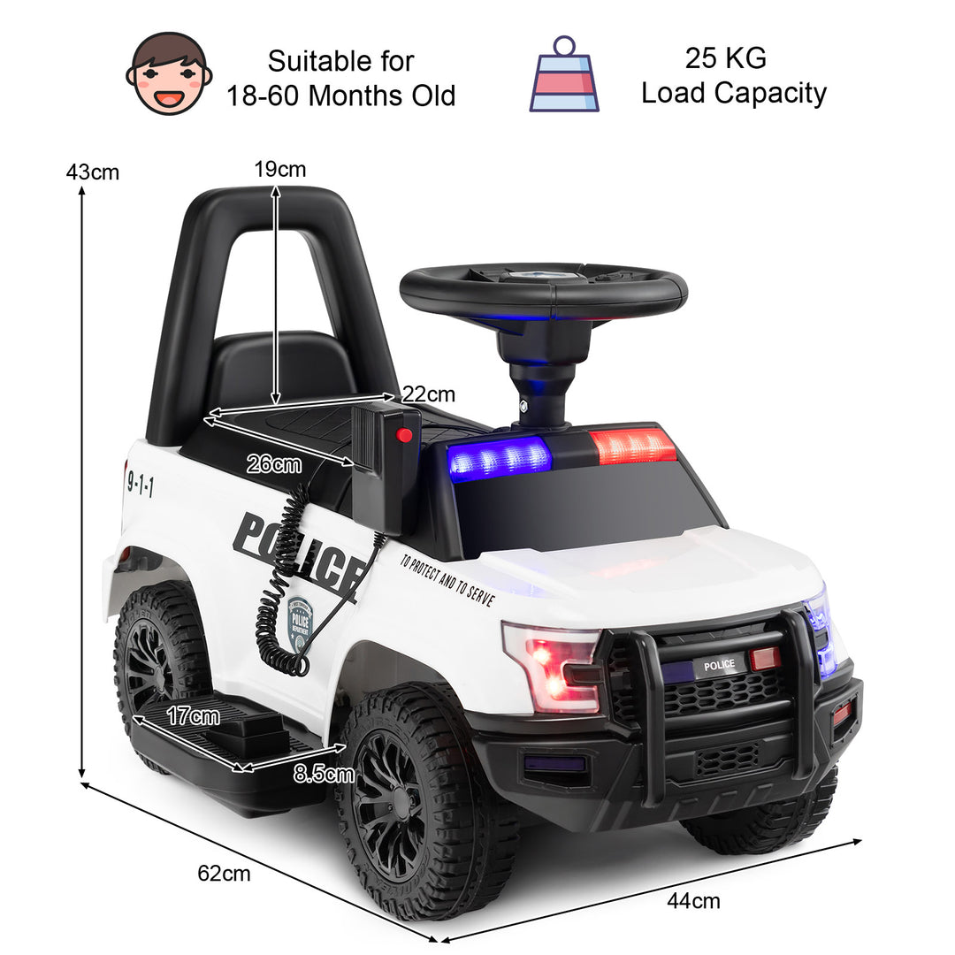 6V Kids Ride On Police Car with Side Megaphone-White