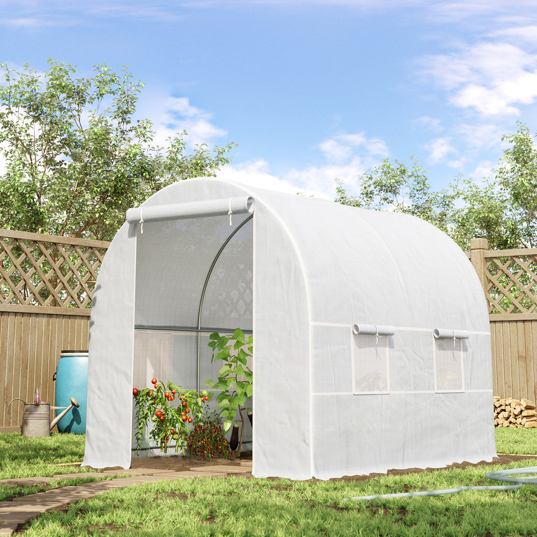 Outsunny 2.5 x 2 x 2 m Large Galvanized Steel Frame Outdoor Poly Tunnel Garden Walk-In Patio Greenhouse - White