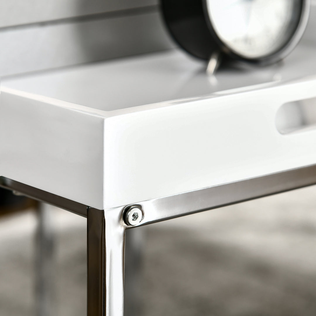 Coffee Table Set of 3, Modern Nest of Tables with Steel Frame and High Gloss Effect for Living Room, White