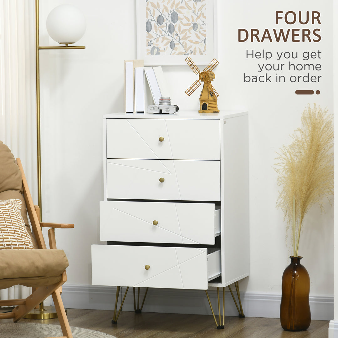 White Chest of Drawers, 4-Drawer Dresser for Bedroom, Modern Storage Cabinets with Hairpin Legs