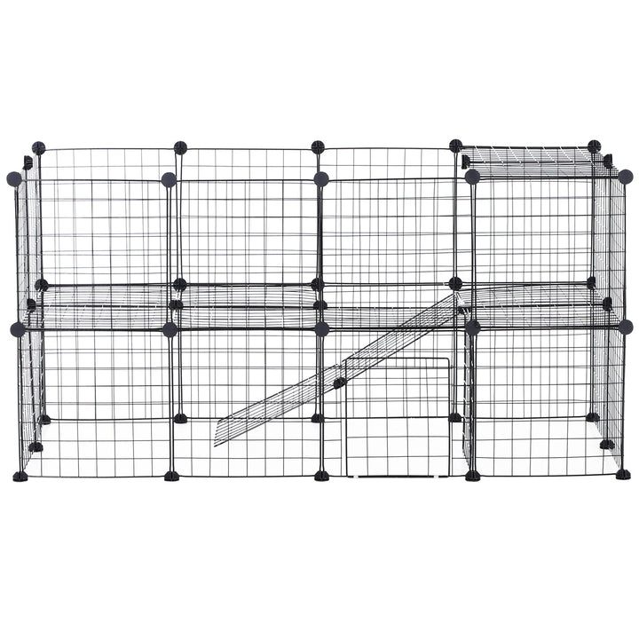 Pawhut Guinea Pig Playpen Rabbit Playpen Metal Wire Fence Indoor Outdoor Small Animal Cage 36 Panel Enclosure Black