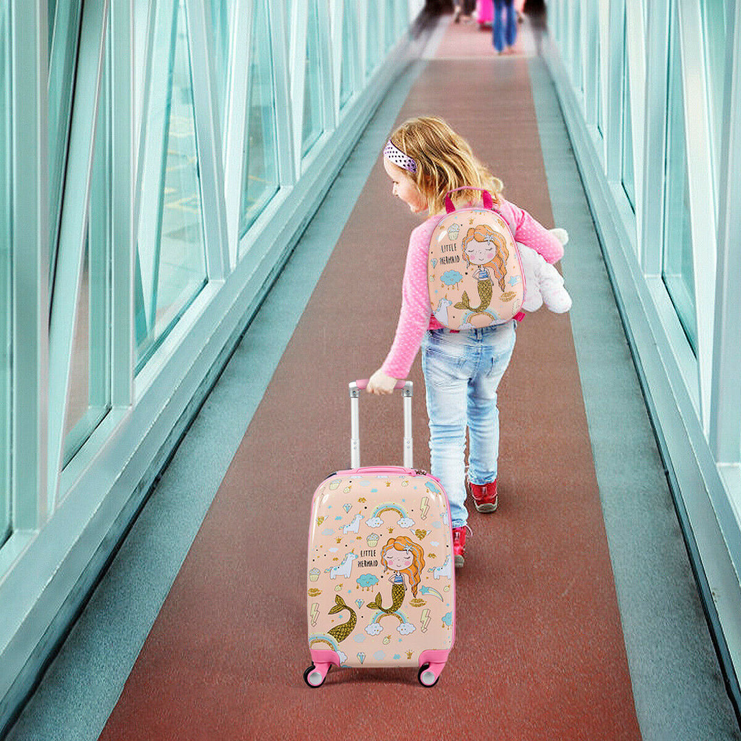 ABS Kids Backpack Luggage Set Children Suitcase Travel Schoo-Pink