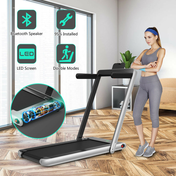 Folding Electric Treadmill with Bluetooth Capability-Silver