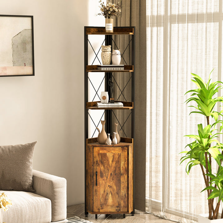 6-Tier Industrial Corner Storage Shelf with Adjustable Shelf-Rustic Brown