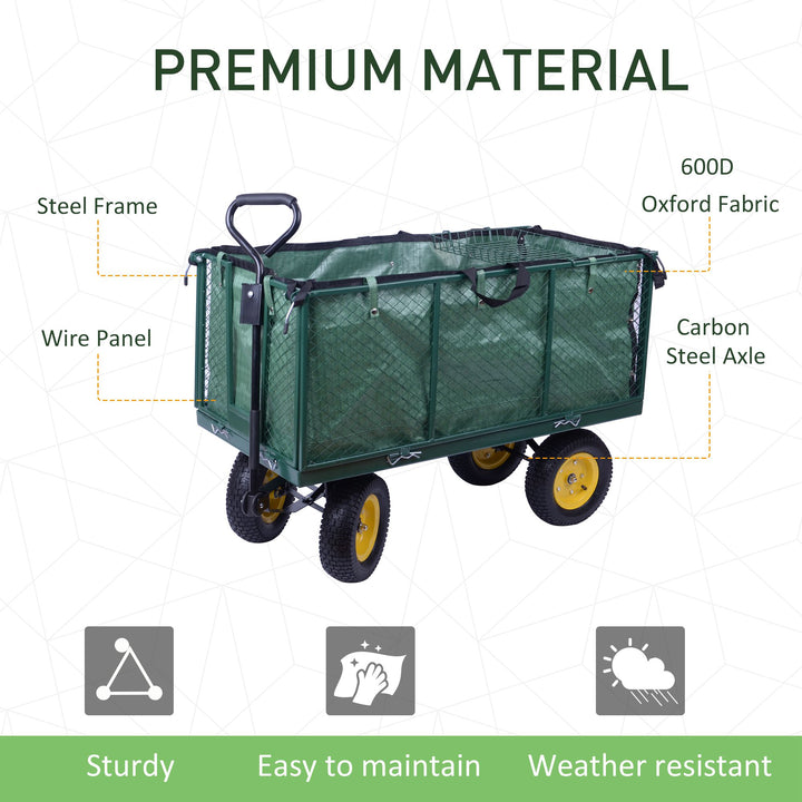 HOMCOM Large 4 Wheel Heavy Duty Garden Cart Truck Trolley Wheelbarrow - Green